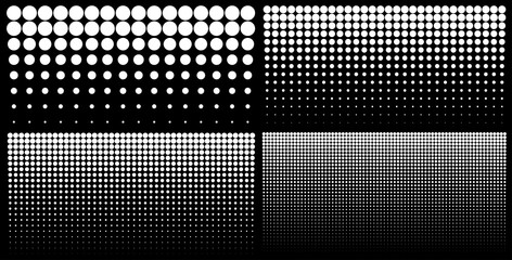 Halftone set of vertical gradient dots backgrounds, horizontal templates using halftone dots pattern. Vector illustration