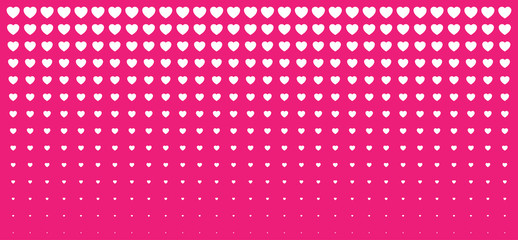 Halftone Pink Hearts Gradient Background. Valentines Day Design Illustration Card. Wedding Invitation Card backdrop. Design element of background for medical, health, treatment. Vector illustration.