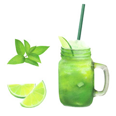 Set with lemonade with lime and mint.