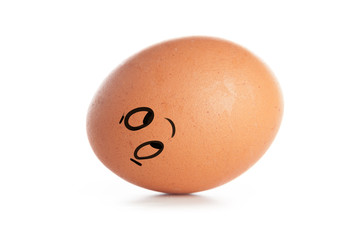 Chicken egg with funny emoticons isolated on white background