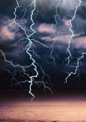 Lightning strikes in sky
