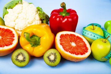 Food for  diet and dumbbells