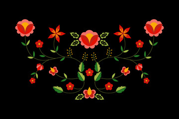 Polish folk pattern vector. Floral ethnic ornament. Slavic eastern european print. Flower design for bohemian pillow case, boho clothing neckline embroidery, gypsy interior textile, greeting cards.