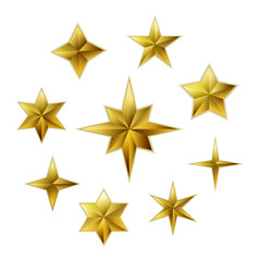 Obraz premium Vector set of realistic golden 3D stars