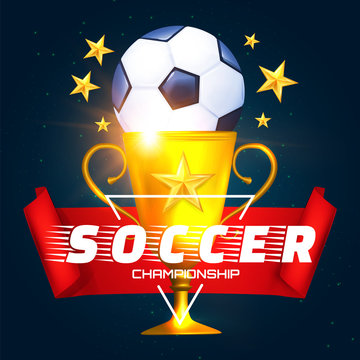 Soccer Cup and Ball. Winner Poster Design Template. Football Games.