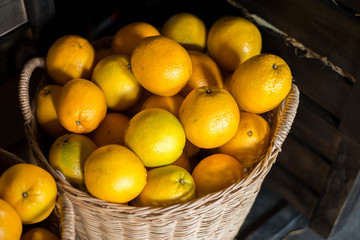 Orange fruit in the bucket.