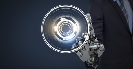 Robotic android hand touching and Glowing circle technology