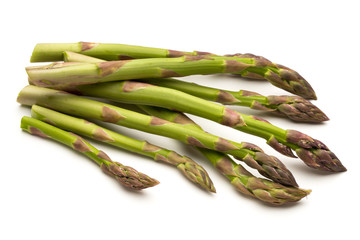 Fresh green asparagus on white background.