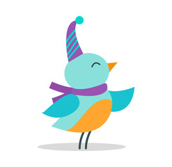 Bird with Hat and Scarf on Vector Illustration