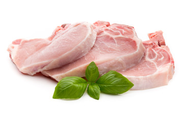 Fresh raw beef steak isolated on white background, top view.