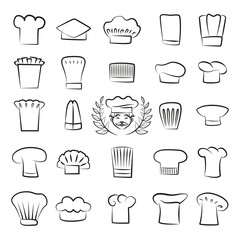 Professional Tall Chefs Hats Outline Sketches Set