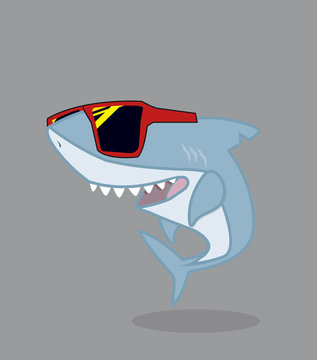 Cute Shark Cartoon Character with glasses
