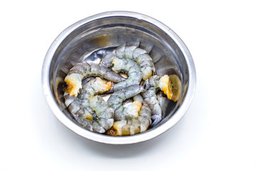 seafood, stainless, prawn, raw, background, steel, bowl, fresh, shrimp, food, close, up, sea, freshness, meal, tasty, gourmet, cuisine, crustacean, white, plate, dish, shell, tiger, shellfish, top, ma