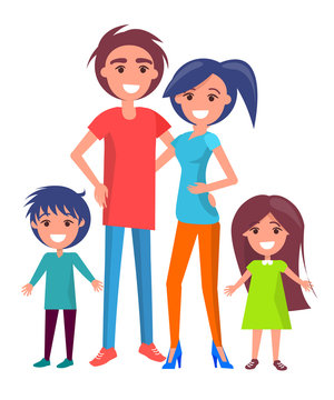 Happy Family Poster with Parents and Two Children