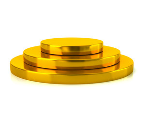 Empty golden podium 3d illustration on white background