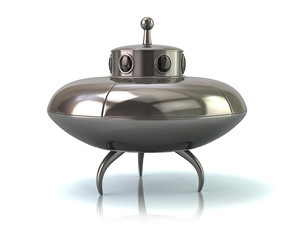 Silver ufo space ship standing on the ground 3d illustration © valdis torms