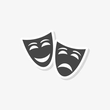 Theater mask sticker, simple vector icon