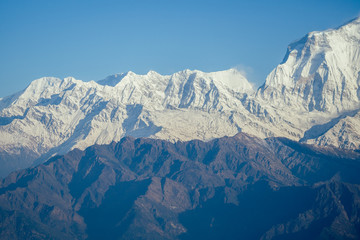 beautiful view of the landscape of the Himalayan mountains. Snow-covered mountain peaks. trekking concept in the mountains