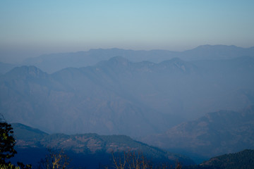 beautiful view of the landscape of the Himalayan mountains. Snow-covered mountain peaks. trekking concept in the mountains (backgrounds , mockup , blurred)