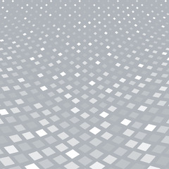 Abstract halftone white square pattern perspective on gray background.