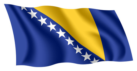 Bosnia and Herzegovina flag. Isolated national flag of Bosnia and Herzegovina. Waving flag of Bosnia and Herzegovina. Fluttering textile bosnian flag.
