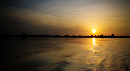 Aerial view to Niger river in Niamey at sunset, Niger