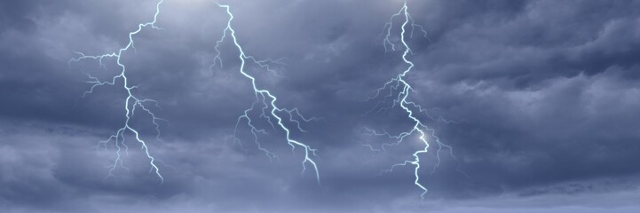 Lightning strikes in sky