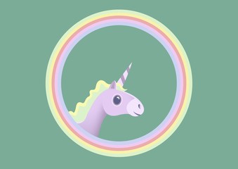 Unicorn illustration in rainbow circle with empty space © vectorfusionart