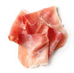 prosciutto slice on a white background