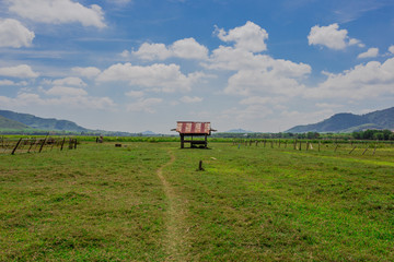 Obraz premium on hill top viewpoint house the sun at sunset time, Hatyai viewpoint, Songkhla, Travel in Thailand, Summer holiday vacation travel trip