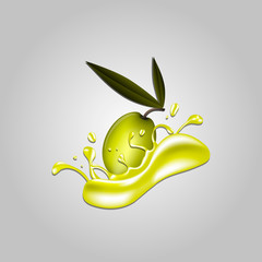 Splash with olive oil and olive. realistic vector Illustration
