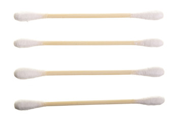 Cotton ear stick isolated on white background macro top view. Flat lay