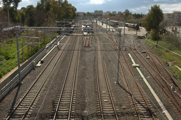 Electric power  railway station / electric power railway station photographed from above bridge