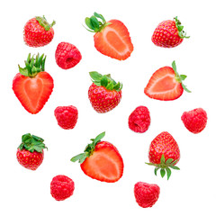 Seamless pattern with strawberry and raspberry. Ripe fresh Beery set