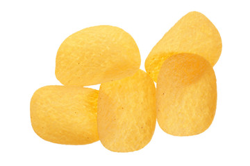 potato chips on white background close-up. Top view. Flat lay