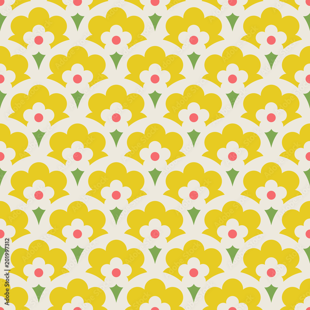 Poster seamless retro pattern with floral elements