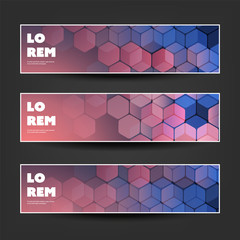 Set of Horizontal Banner or Header Designs for Business Announcement or Web Ad Templates - Colors: Dark Blue, Purple