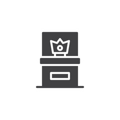 Crown in glass showcase at historical museum vector icon. filled flat sign for mobile concept and web design. simple solid icon. Symbol, logo illustration. Pixel perfect vector graphics