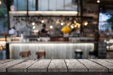 Empty wood Shelf on coffee cafe background