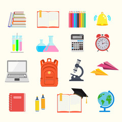School. Set of icons. Vector illustration.