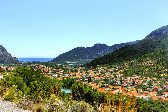 The Leonidio town in Peloponnese, Greece on a sunny summer day