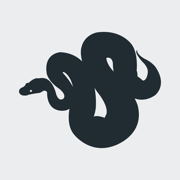 Icono plano silueta serpiente boa en fondo gris