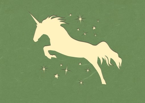 Paper cut unicorn and stars
