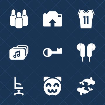 Premium set with fill icons. Such as home, interior, cat, leisure, competition, upload, sign, cute, camera, seafood, sport, comfortable, picture, label, shirt, animal, cone, audio, lock, internet, web