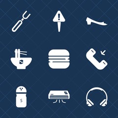 Fototapeta premium Premium set with fill icons. Such as sign, conditioning, sport, food, music, attention, audio, fork, caution, asian, footwear, air, web, kitchen, pepper, sound, silhouette, button, fashion, knife