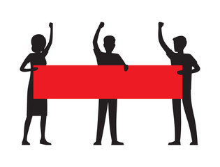 Fototapeta premium Two Man Hold Red Streamer with Big Sign Protest
