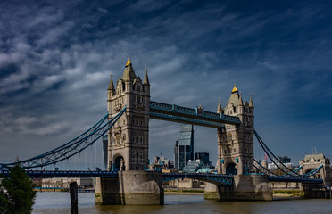 Fototapeta na wymiar Tower Bridge with stormy sky in a background. 2 April 2016 London UK