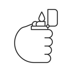 Hand holding flip lighter linear icon