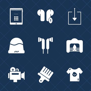 Premium set with fill icons. Such as tablet, warm, kid, hat, technology, cap, handle, arrow, download, drawing, fashion, stereo, brush, child, fireplace, headwear, sound, object, clothing, screen, web
