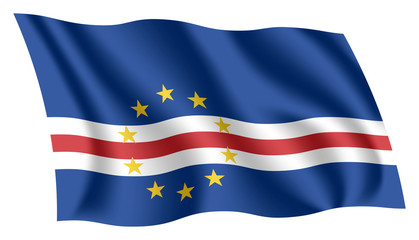 Cape Verde flag. Isolated national flag of Cabo Verde. Waving flag of the Republic of Cabo Verde. Fluttering textile cape verdean flag.